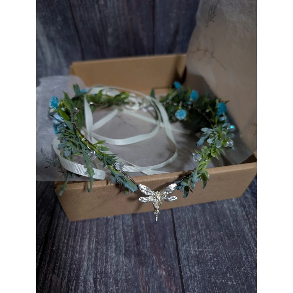 Fairy Flower Dragonfly Crown Women Elf Headpiece Forest Floral Headband NEW
